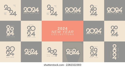 Big collection of 2024 typeface logo for new year collection, calendars, notebooks and labels