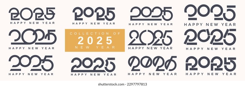 Big collection of 2025 new year logo. Set of 2025 typography logo for new year celebration