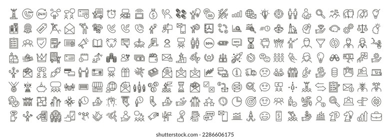 Big collection of 216 best seller thin line icons related with business, money, people, finance, creativity, employment, success, data, web, commerce and other subjects