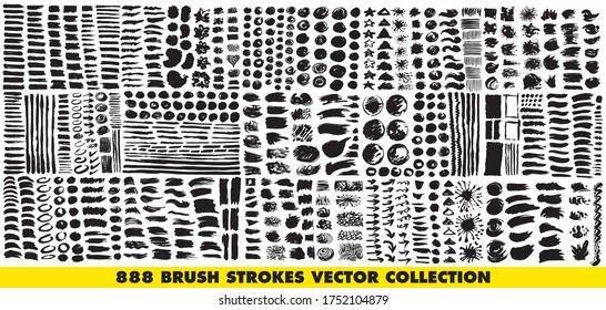 Big collection of 888 brush strokes vector set. Usable for advertisement, banners, card, book cover, brochure, decoration, poster, web header template and etc.