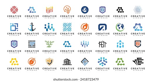 Big collection of abstract logos. Geometric abstract design concept logo, various kinds of logos for your company