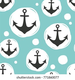 Big collection of anchors, hand drawn seamless pattern. Marine background vector. Colorful design illustration, overlapping backdrop. Decorative wallpaper, good for printing