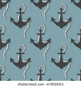 Big collection of anchors, seamless pattern with hand drawn icons. Marine background vector. Colorful overlapping backdrop with objects set. Decorative wallpaper, good for printing