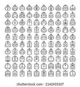 big collection of backpack and school bag icons, line design