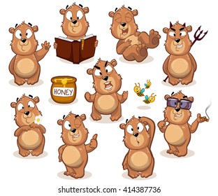 Big collection of bear character with different emotions and poses