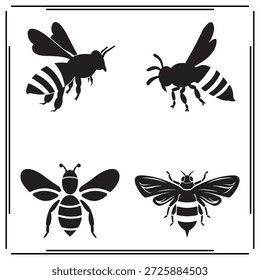  Una gran colección de conjunto de silueta de abeja, logotipo de silueta de abeja aislado sobre fondo blanco.