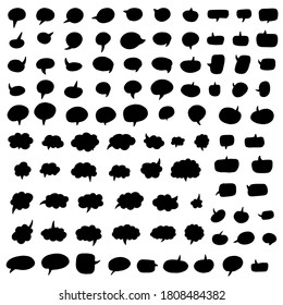 Big collection of black hand drawn speech bubbles. Doodle thinking balloons isolated on white background. 