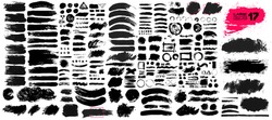 Big Collection Of Black Paint, Ink Brush Strokes, Brushes, Lines, Grungy. Dirty Artistic Design Elements, Boxes, Frames. Vector Illustration. Isolated On White Background. Freehand Drawing.