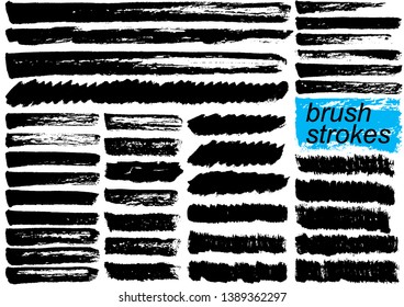 Big Collection of black paint, ink brush strokes, brushes, lines. Dirty artistic design elements. Vector illustration. Isolated on white background.
