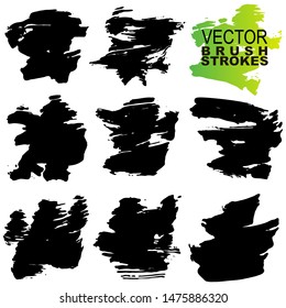 Big Collection of black paint, ink brush strokes, brushes, lines. Dirty artistic design elements. Vector illustration. Isolated on white background.