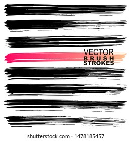 Big Collection of black paint, ink brush strokes, brushes, lines. Dirty artistic design elements. Vector illustration. Isolated on white background.
