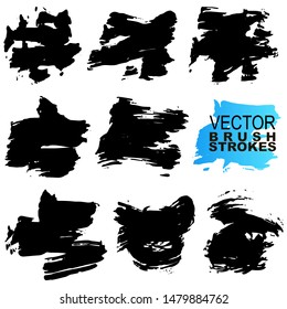 Big Collection of black paint, ink brush strokes, brushes, lines. Dirty artistic design elements. Vector illustration. Isolated on white background.