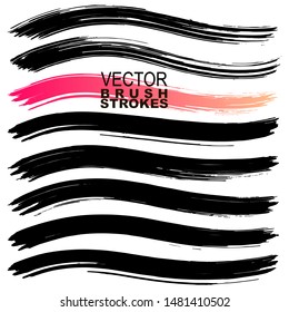 Big Collection of black paint, ink brush strokes, brushes, lines. Dirty artistic design elements. Vector illustration. Isolated on white background.