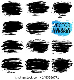 Big Collection of black paint, ink brush strokes, brushes, lines. Dirty artistic design elements. Vector illustration. Isolated on white background.