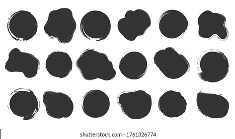 Big collection of black paint, ink brush strokes, brushes, lines, grungy isolated on white background. Ink splatters. Round grunge design elements. Dirty texture banners. Vector illustration, eps 10. 