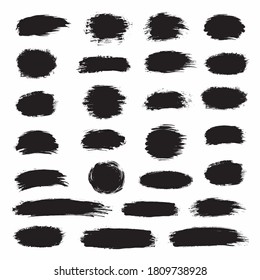 Big collection of black paint, ink brush strokes, brushes, lines.