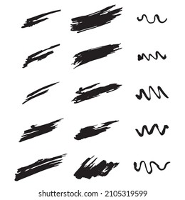 Big collection of black paint, ink brush strokes, brushes, lines. Dirty artistic design elements, boxes, frames. Vector illustration. Isolated on white background. Freehand drawing.