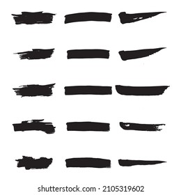 Big collection of black paint, ink brush strokes, brushes, lines. Dirty artistic design elements, boxes, frames. Vector illustration. Isolated on white background. Freehand drawing.