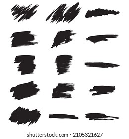 Big collection of black paint, ink brush strokes, brushes, lines. Dirty artistic design elements, boxes, frames. Vector illustration. Isolated on white background. Freehand drawing.