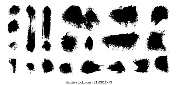 Big collection of black paint, ink brush strokes, brushes, lines, grunge. Dirty decoration elements, boxes, frames. Rectangular, square and batch text boxes. Vector distress texture banners.