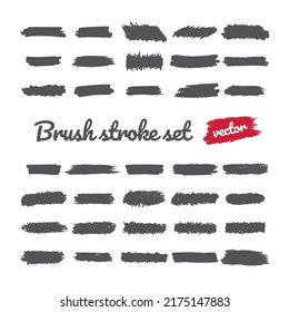 Big collection of black paint, ink brush strokes, brushes, lines. Dirty grunge style. Vector illustration. Isolated on white background.