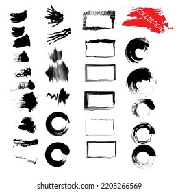 Big collection of black paint, ink brush strokes, brushes, lines, grungy. Hand drawn vector brushes, boxes, frames circles. Vector illustration. Isolated on white background. Freehand drawing.ESP 08