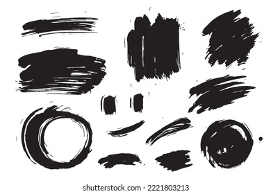 Big collection of black paint, ink brush strokes, brushes, lines, grungy. Dirty artistic design elements, boxes, frames. Freehand drawing