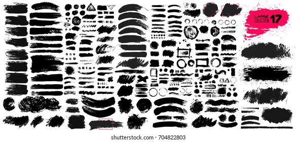 Big collection black paint  ink brush strokes  brushes  lines  grungy  Dirty artistic design elements  boxes  frames  Vector illustration  Isolated white background  Freehand drawing 