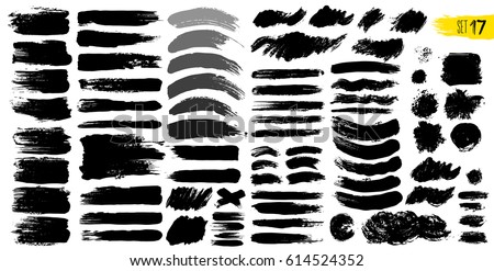 Big collection of black paint, ink brush strokes, brushes, lines. Dirty artistic design elements, boxes, frames. Vector illustration. Isolated on white background. Freehand drawing. Foto d'archivio © 