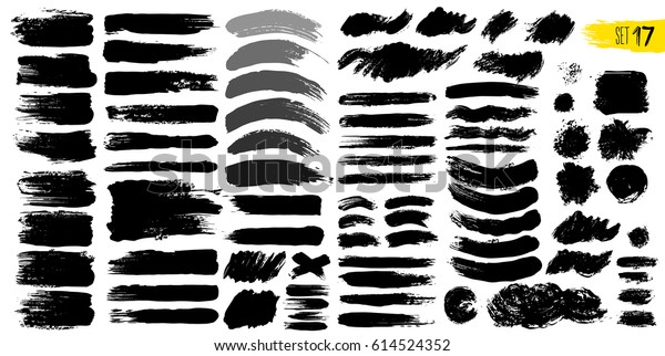 Big\
collection of black paint, ink brush strokes, brushes, lines. Dirty\
artistic design elements, boxes, frames. Vector illustration.\
Isolated on white background. Freehand\
drawing.