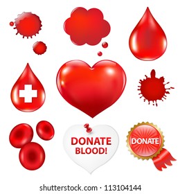 Big Collection With Blood Drop And Heart, Vector Illustration