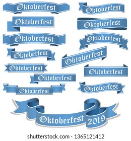 big collection of blue colored banners isolated on white background for german Oktoberfest 2019