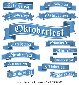big collection of blue colored banners isolated on white background for german Oktoberfest