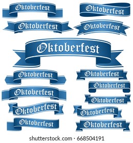 big collection of blue colored banners isolated on white background for german Oktoberfest
