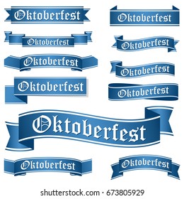 Big Collection Of Blue Colored Banners Isolated On White Background For German Oktoberfest
