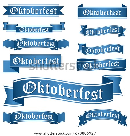 big collection of blue colored banners isolated on white background for german Oktoberfest