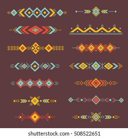 Big collection of borders. Abstract and geometric ethnic ornament made in clean style. Background design vector, hand drawn elements. Clean sharp borders, flat line style