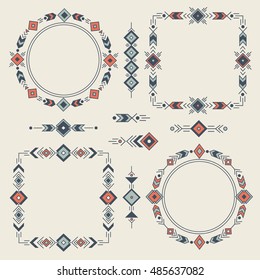 Big collection of borders and frames. Abstract and geometric ethnic ornament made in clean style. Background design vector, hand drawn elements. Colorful objects