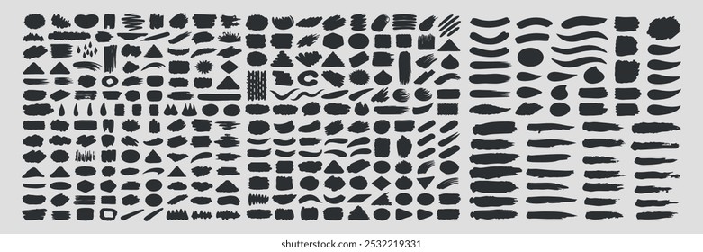 big collection brush strokes vector Set of rectangle and round text boxes