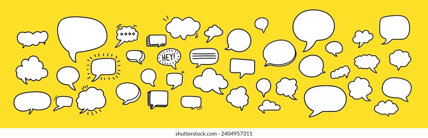 Big collection of bubble comic speech set. Balloon speech, text clouds set. Hand drawn vector art.