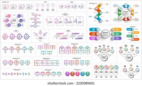 Gran colección de plantillas de diseño de infografía de negocios con opciones, pasos o procesos. Se puede utilizar para diseño de flujo de trabajo, diagrama, opciones de número, diseño web  