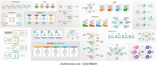 Big collection of business infographic  design template with options, steps or processes. Can be used for workflow layout, diagram, number options, web design  