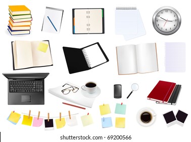 Big collection of business and office supplies. Vector.