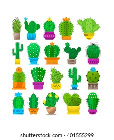 Big collection cactus. Set elements of logo.