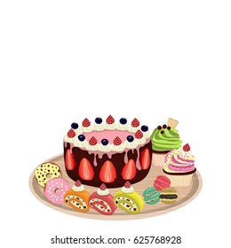 Big collection of cakes and cupcakes vector 