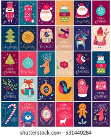 Big collection of cards and tags with Christmas elements and symbols