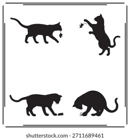Una gran colección de la silueta del gato y del ratón, gato y ratón logotipo de la silueta aislado en el fondo blanco.			
			