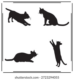 Una gran colección de conjunto de silueta de gato, logotipo de silueta de gato aislado sobre fondo blanco.