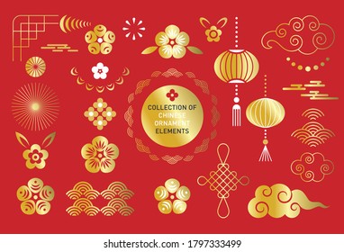 Big Collection of chinese ornaments elements on red background