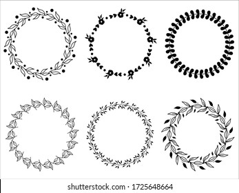 Big collection of circle cute hand drawn floral frames